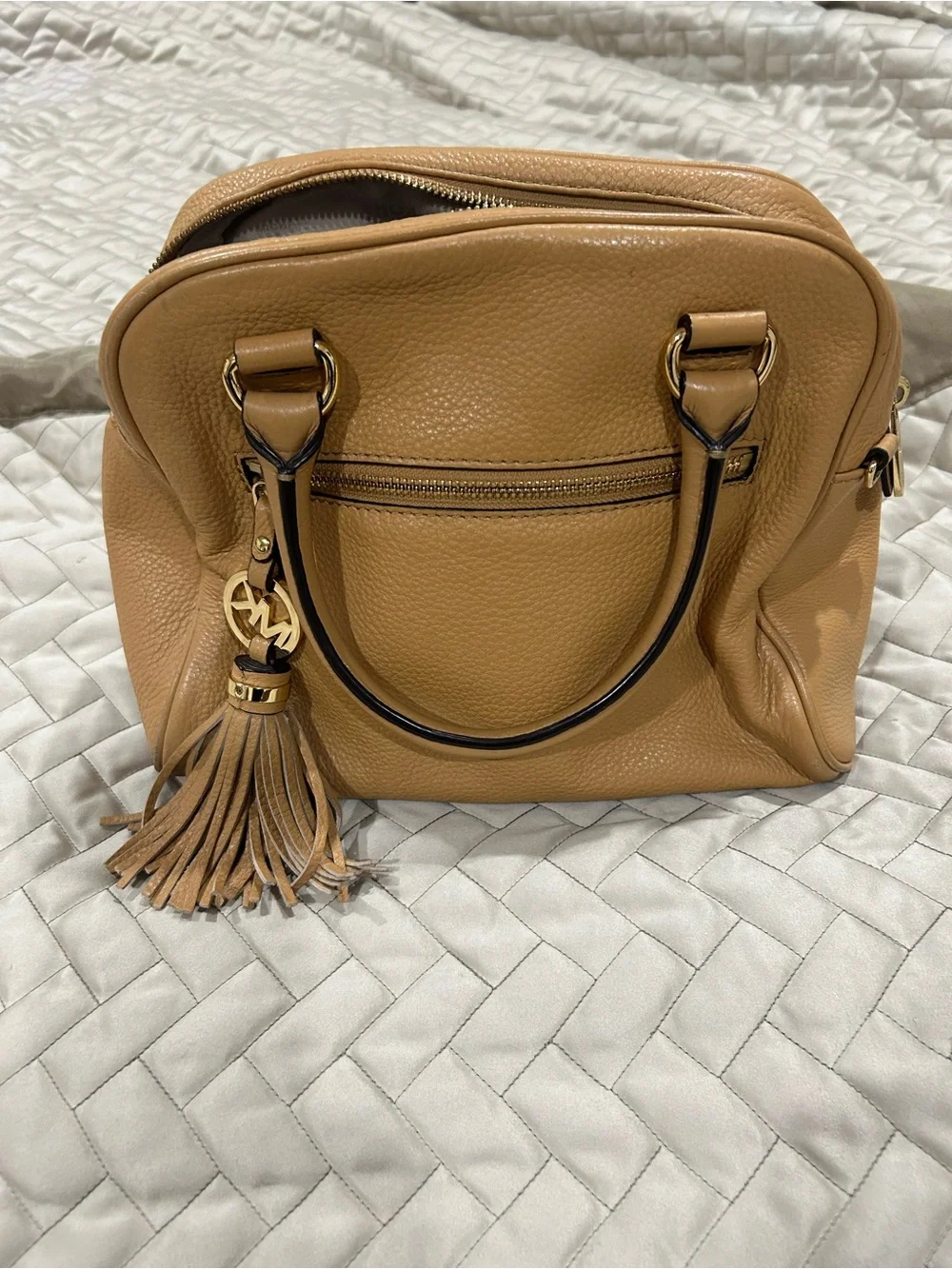 Michael Kors Tan Pebbled Leather Satchel with Gold Hardware